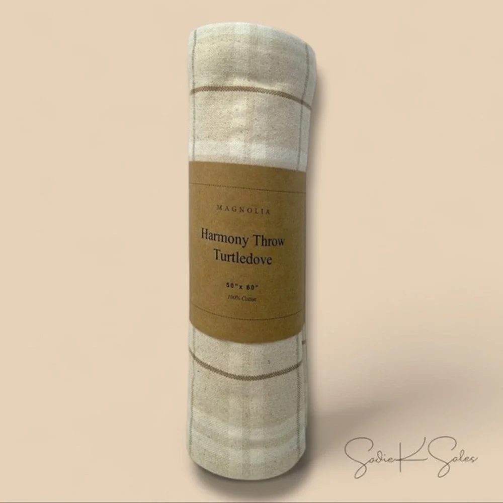 Magnolia Harmony Throw Turtledove Neutral Plaid‎ Cotton Fringed Christmas 2024